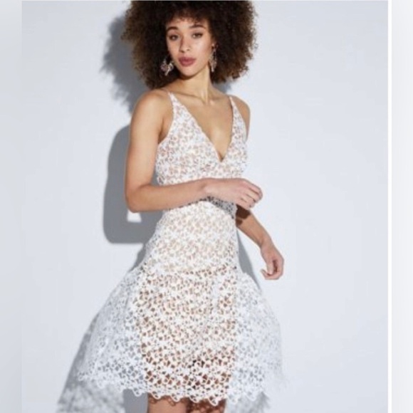 [ DRESS THE POPULATION ] White Lace Overlay Flare Dress : XXL : NWOT - Picture 10 of 10